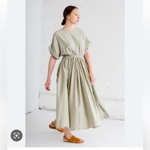 Black Crane Pleated Dress w Raw Hem